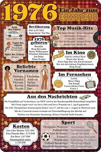 Retro Blechschild für den JAHRGANG 1976, zum 50. GEBURTSTAG, Zeitreise in das Geburtsjahr, Erinnerungen, Geschenk, Jubiläum Deko Schild – 20 x 30 cm