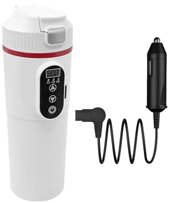 QOKLIYUI Bouilloire électrique portable pour voiture, capacité 500 ml, idéale pour les voyages. Fabriquée en acier inoxydable antirouille, Pour elle est dotée d'un affichage intelligent de la