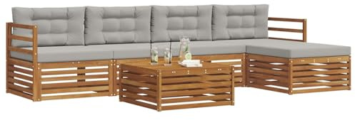 vidaXL Outdoor-Sofagarnitur mit Kissen 6 pcs Natürlich und Hellgrau, Outdoor Sofa, modernes Gartenmöbel für Terrasse, gemütliches Sitzset, robust und stilvoll