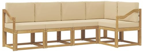 vidaXL Outdoor-Sofagarnitur mit Kissen 5 pcs Weiß und Beige, Garten, modernes Outdoor-Sofa, wetterfestes Lounge-Möbel, perfekte Terrasse für gemütliches Sitzen