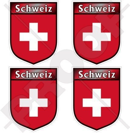 SCHWEIZ Schweizer Schild Suisse 50mm Auto & Motorrad Aufkleber, x4 Vinyl Stickers