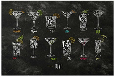 Bilderwelten Glasbild Wandbild Glas Kunstdruck Cocktail Menu 80 cm x 120 cm