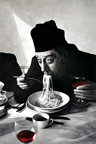 1art1 Kochkunst Poster Spaghetti, Rotwein, Don Camillo Plakat | Bild 91x61 cm