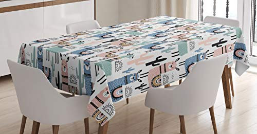 ABAKUHAUS Lama Tischdecke, Kinder-Cartoon-Entwurf, Personalisierter Druck Klare Farben ohne Verblassen Waschbar für Außen Bereich, 140 x 240 cm, Seafoam Rosa