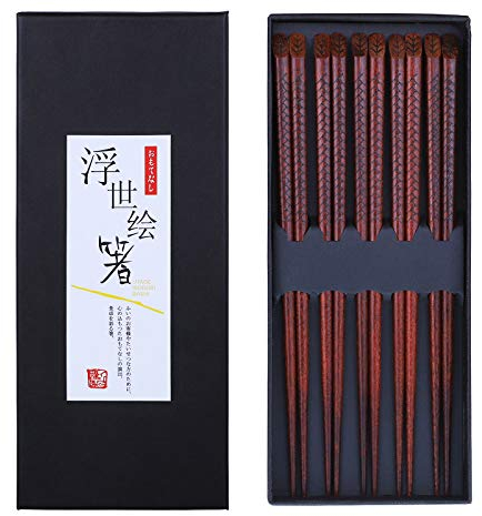 Antner 5 Pairs Hardwood Chopsticks Japanese Style Reusable Hand-Carved Chopsticks Natural Wood Chop Sticks with Gift Box, Dishwasher Safe