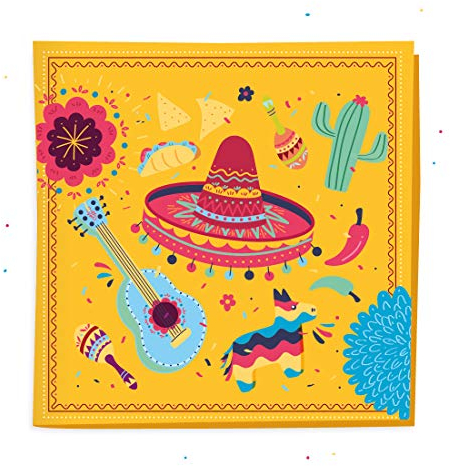 Fiesta-Servietten (16,5 x 16,5 cm, 50 Stück) für Cinco de Mayo, mexikanische Servietten, Taco-Servietten für Cocktail, Geburtstagsfeier, Fiesta-Abendessen, Grillen, Taco-Dienstag