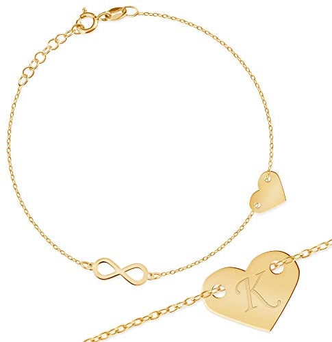 Maverton Initial Herz Damen Armband 925 Silber - mit Buchstaben + personalisierte Geschenkbox mit Gravur - Armband für Frauen - Länge: 16-19 cm - silber/vergoldet - vergoldet