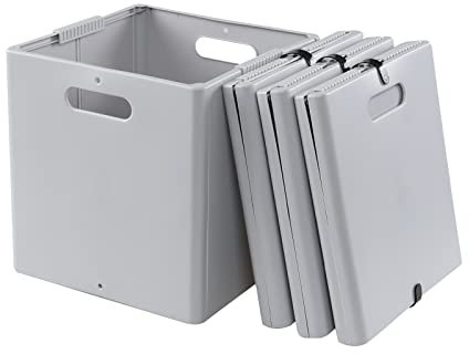 Minekkyes Set of 4 Plastic Foldable Cubes, Folding Bins Organizer Drawer for Closet, Grey, T