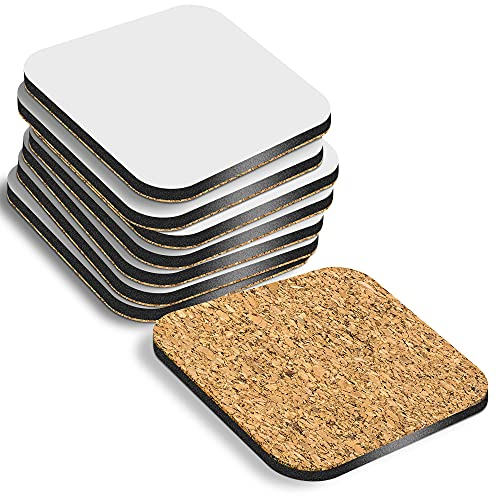Lot de 50 dessous de verre vierges en MDF avec dos en liège Blanc 9 x 9 cm