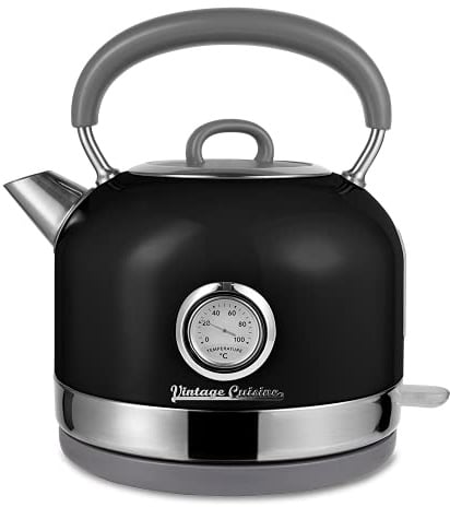 BOLLITORE ELETTRICO RETRO CON TERMOMETRO CUCINA VINTAGE (Black)