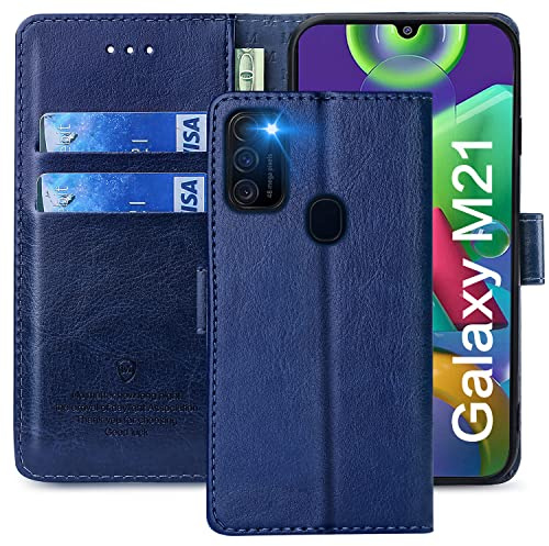 FMPCUON Hülle für Samsung Galaxy M21 Handyhülle [Standfunktion] [Kartenfach] [Magnetverschluss] Tasche Flip Case Schutzhülle lederhülle klapphülle für Samsung Galaxy M21 Blau