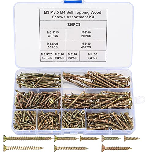 M3 M3.5 M4 Verzinkte Blechschrauben Kits, 320 Stk Kreuz-Linsenkopfschrauben für Gipskartonplatte Beton Schrauben Set(16/20/25/30/35/40/50mm)