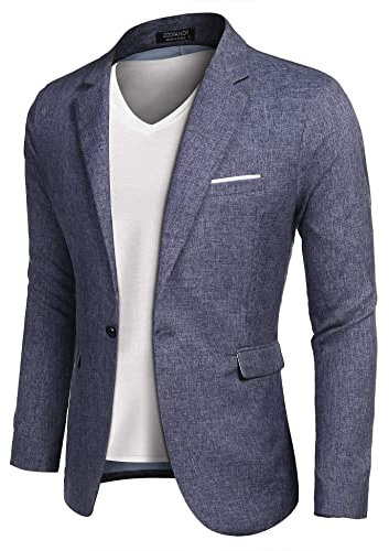 COOFANDY Men's Suit Jacket Regular Fit Blazer Sport Coat Business Fashion One Button Jackets Blue L
