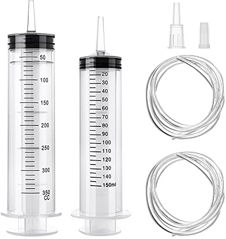 2 Stück Kunststoff Spritze 150ml+350ml Spritze mit Schlauch, Großer Spritze Dosierspritze Ölspritze Plastikspritze für den Flüssigkeitstransfer Spritzen für Experimente