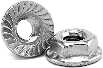 1/4-20 tuercas de bloqueo hexagonales de brida dentada, 100 piezas de acero inoxidable 304 18-8, rosca completa, accionamiento hexagonal, acabado brillante por SG TZH