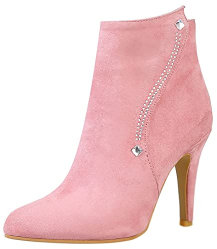Lroey Reoly Stivaletti da Donna con Tacco a Spillo, Stivali da Vestito Tacco Alto con Cristalli Appuntito Polacchine Zip 096 Rosa Numero 32 EU