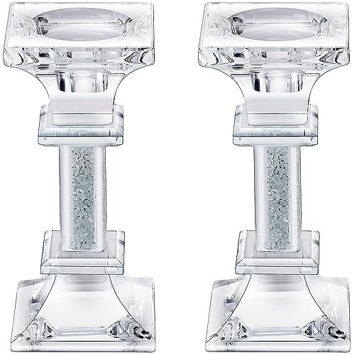 Aixita Glass Candelabra Candle Holder Stand Set of 2, Small Crystal Candlestick Holders for Taper Candles, 5.3 H Fancy Clear Candle Holders for Table Centerpiece, Wedding, Party, Christmas