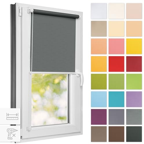 Estika Tenda a rullo semi-trasparente senza forare - 60 x 220 cm - Grigio 1 - per interni, per finestre, tessuto con protezione solare