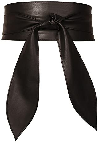 FEOYA Wickelgürtel Damen Party Kleidgürtel Hochzeit Obi Breiter Gürtel für Kleid Damen Schärpe Gürtel Kunstleder Leder Brautgürtel Bindegürtel Taillengürtel Elegante Wickel zum Schnüren Schwarz L