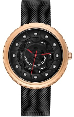 RORIOS Mens Watches Analog Quartz Watch with Stainless Steel Mesh Strap Waterproof Car Wrist Watches for Men Car Wheel Hub Watch