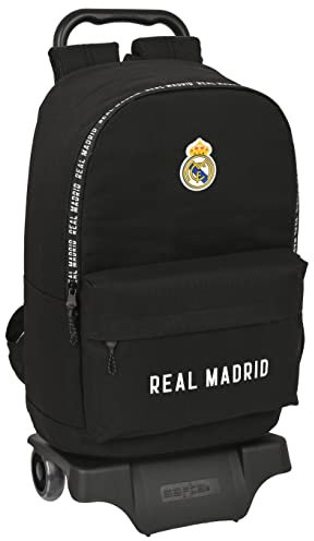 Safta REAL MADRID Corporativa - Mochila Escolar con Carro 905, Ideal para Niños de Diferentes Edades, Cómoda y Versátil, Calidad y Resistencia, 31x15x47 cm, Color Negro