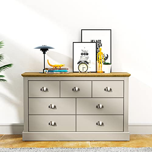 Galano Sufy 3+4 Drawer Chest – Wide Storage Cabinet for Bedroom, Hallway, or Entryway – Clothes Organizer (Light Grey)