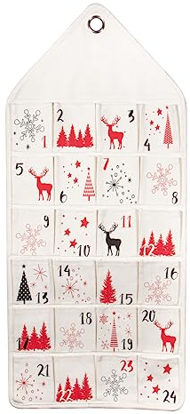 Rayher Adventskalender zum Hängen, 36 x 82 cm, 24 Stofftaschen aus Baumwolle, weihnachtlich bedruckt, Adventskalender zum Befüllen, 46705000
