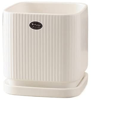 HASMI Macetero Maceta de cerámica Cuadrada Maceta Simple Moderna con Bandeja Adecuada for Sala de Estar, Entrada, balcón Macetas (Color : Blanc)