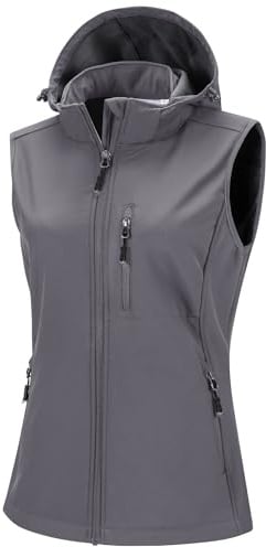 33,000ft Damen Softshell Westen mit Abnehmbarer Kapuze Fleece Gefüttert | 5 Taschen, Wasserdicht, Winddicht, Atmungsaktiv, Ärmelloser Jacke, Sportwesten, für Reiten, Laufen, Wandern