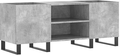 vidaXL Plattenschrank, Schallplattenschrank mit viel Stauraum, Plattenspieler Schrank für Wohnzimmer, LP Schrank Schallplattenständer, Betongrau Holzwerkstoff