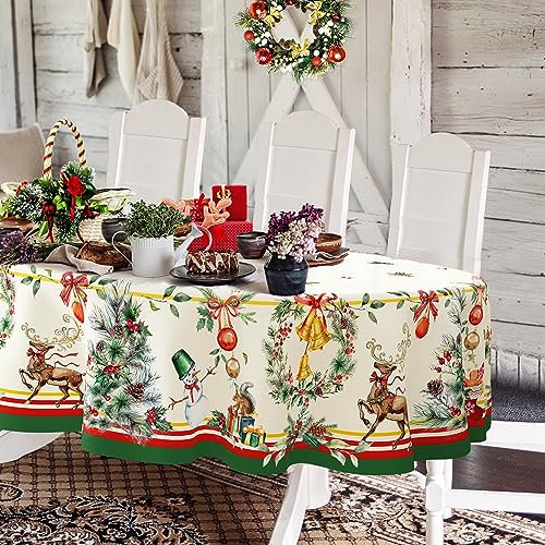Yighty Ovale Weihnachtstischdecke, 152,4 x 253,9 cm, Elch, Urlaubsdekoration, Polyester, wasserdicht und knitterfrei, langlebig, für Küche, Winter und Heimdekoration