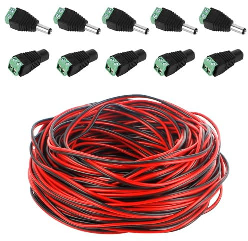 Ticeed 11 Stück 20m 2 Pin LED Streifen Verlängerungskabel LED Strip Anschlusskabel LED Verbinder mit DC-Klinkensteckeradapter für SMD 3528 2835 5050 5630 LED Band und andere 12V-14V LED Beleuchtung