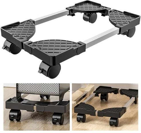 SPORWAY Soporte para CPU para PC, Tamaño Ajustable Soporte Soporte para CPU, Soporte para PC Móvil con Ruedas Giratorias con Bloqueo, Carro de CPU Debajo del Escritorio (Negro)