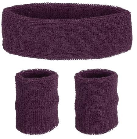 PATIKIL Schweißband Set Sportstirnband mit Armband Handgelenk für Damen Herren Fitness Fußball Tennis, Dunkel Lila (1 Stirnband und 2 Armbänder)