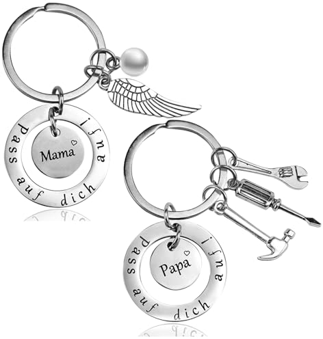 Bazasa 2 St. Schlüsselanhänger Mama Papa Geschenk Schlüsselanhänger Frauen und Mann zum Geburtstag Muttertag Vatertag Valentinstag Vater Mutter Anhänger Geburtstagsgeschenk Eltern
