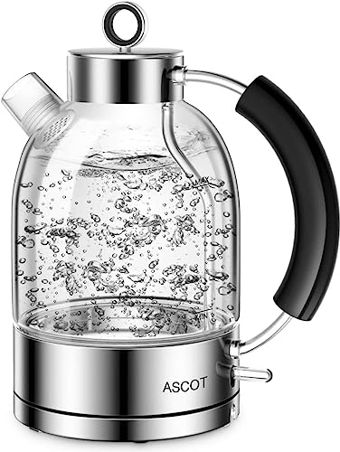 ASCOT Electric Kettle, Glass Electric Tea Kettle, Gift for Man/Women/Family, 1.5L Borosilicate Glass Tea Heater & Hot Water Boiler, Auto Shut-Off Boil-Dry Protection Black