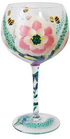 Lesser & Pavey Peonies & Bees Gin Glass | Lovely Gift for Women & Men | Designed by Lynsey Johnstone | Luxury Wine Glass for Every Occasions