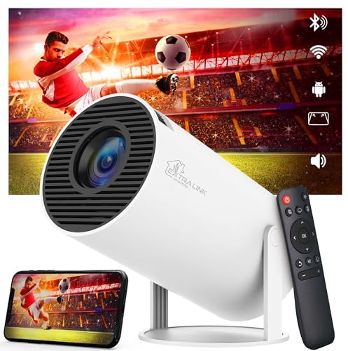 Extralink Mini Beamer 4K, Heimkino Projektor mit 200 ANSI, Android 11, Automatische Trapezkorrektur, Quad-Core ARM Cortex-A53, 1 GB RAM und 8 GB ROM, WiFi, Bluetooth, Vertikale Drehung um 180°