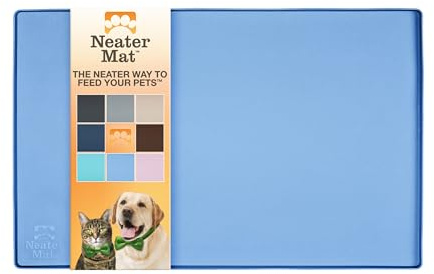 Neater Pet Brands Neater Mat Pet Mats for Food and Water, Cat & Dog Bowl Mat Waterproof Silicone, Feeding Tray, Dog Food Mats for Floors, Placemat w/Raised Edge for Under Bowls, 19” x 12”, Light Blue