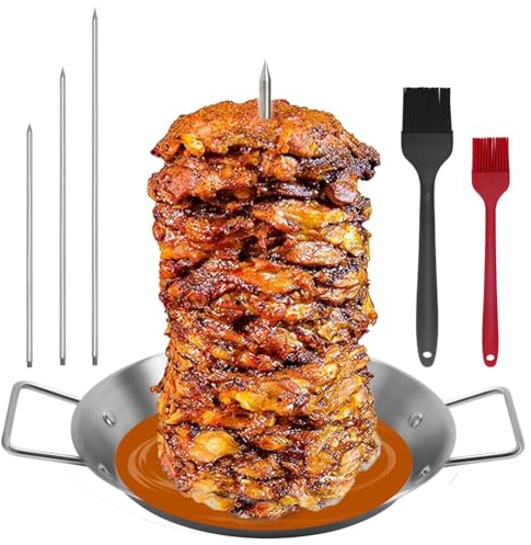 Clyictz Spiedino per Griglia al Pastor, Spiedo Verticale In Acciaio Inossidabile, Supporto per Spiedo Verticale Brasiliano con 3 Punte Rimovibili, Facile Installazione