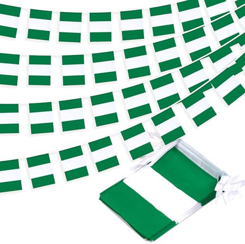 Banderín de bandera de Nigeria, banderín pequeño de banderas nigerianas, decoración nacional del país para escuela, fiesta, eventos deportivos, festival patriótico, 33 pies, 30 banderas