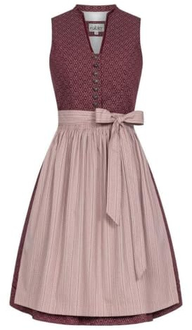Nübler Damen Dirndl Frieda in Beere I Größen 30-50 | 100% Baumwoll-Trachtenkleid mit Rankenmuster I Dirndl mit V-Ausschnitt & Schürze I Ideal für Oktoberfest & Festlichkeiten
