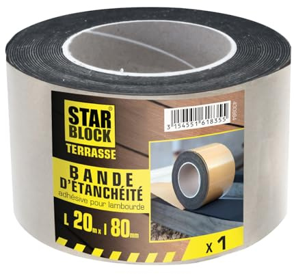 STARBLOCK Bande d'étanchéité adhésive pour lambourde terrasse, L.20m x l.80mm, Mousse Polyéthylène d'1 mm, protection contre l'eau