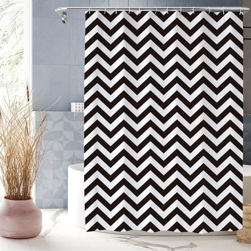 XUEDNGM Rideau de Douche Anti Moisissure 120 x 230 cm Personnalisable, Lesté, Antibactérien, Lavable, avec des Crochets Rideau de Baignoire Étanche Rideaux de Douche, Noir et Blanc