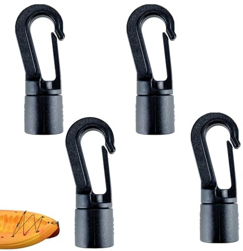Dreuhuing 4PCS Kayak Bung-ee Cord Hooks, Bung-ee Cord Nylon Snap Hook for Kayak Canoe Boat, Outdoor Shock Cord Hook, Elastic Rope Quick Hook, Multi Purpose End Fittings for Kayaks, Camping, Hiking