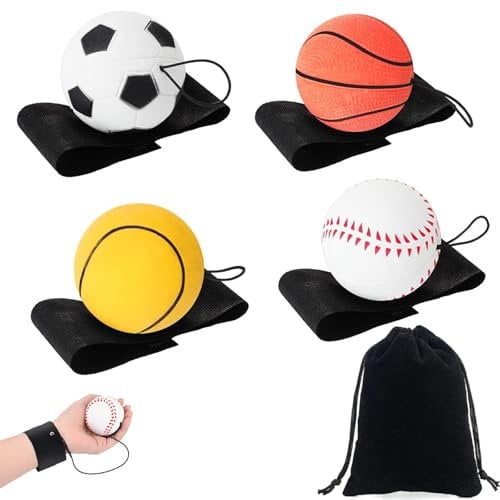 ARROMI 4 Stück Ball Mit Schnur Für Kinder - Handgelenkübungen Mit Gummiband - Springball Für Softball, Baseball, Basketball, Fußball