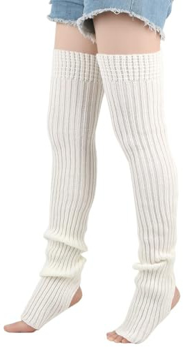 Whakano Gestrickt Beinstulpen Damen,Langer Stulpen mit Fersenloch,Winter Fußwärmer Ballett Legwarmer Armstulpen,Kniestrümpfe,Overknees Strümpfe,Beinstulpen für Yoga Tanz Ballett Fitness,Weiß