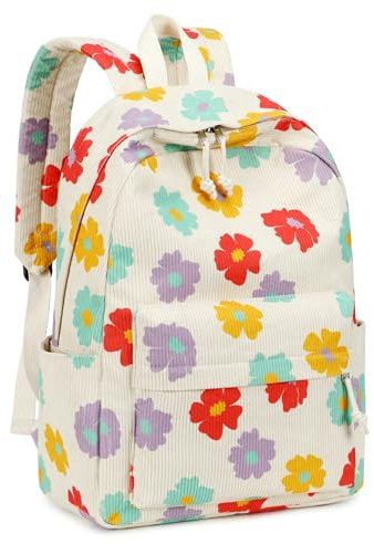 LEDAOU Rucksack für Teenager Mädchen Schulrucksack große Büchertaschen Grundschule High School Cord leichte Laptop-Taschen für Mädchen Frauen Casual Travel Daypacks (Cord Mehrfarbige Blume)