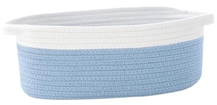 DimyFew Baumwollseilkorb zum Ordnen, stabil, 30 x 20 x 12,5 cm, leerer Korb für Geschenke, Kleiner geflochtener Korb für Handtücher, Snacks, Spielzeug, Weiß, Seeblau