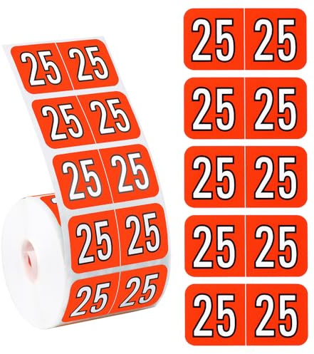 500stk Jahresaufkleber 2025, 3,8x1,9cm Neujahrsaufkleber 2025 Jahresaufkleber für Aktenordner Farbcodierte Aufkleber 25-Jahres-Etiketten für Aktenordner mit Register Bürobedarf(Rot)